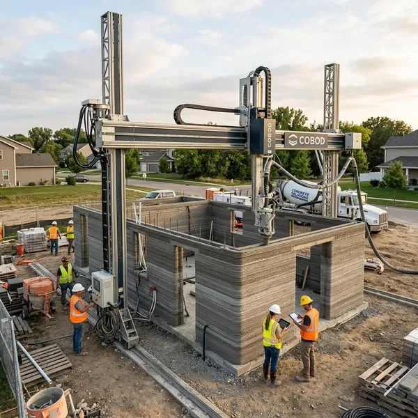 3d printer printing a house